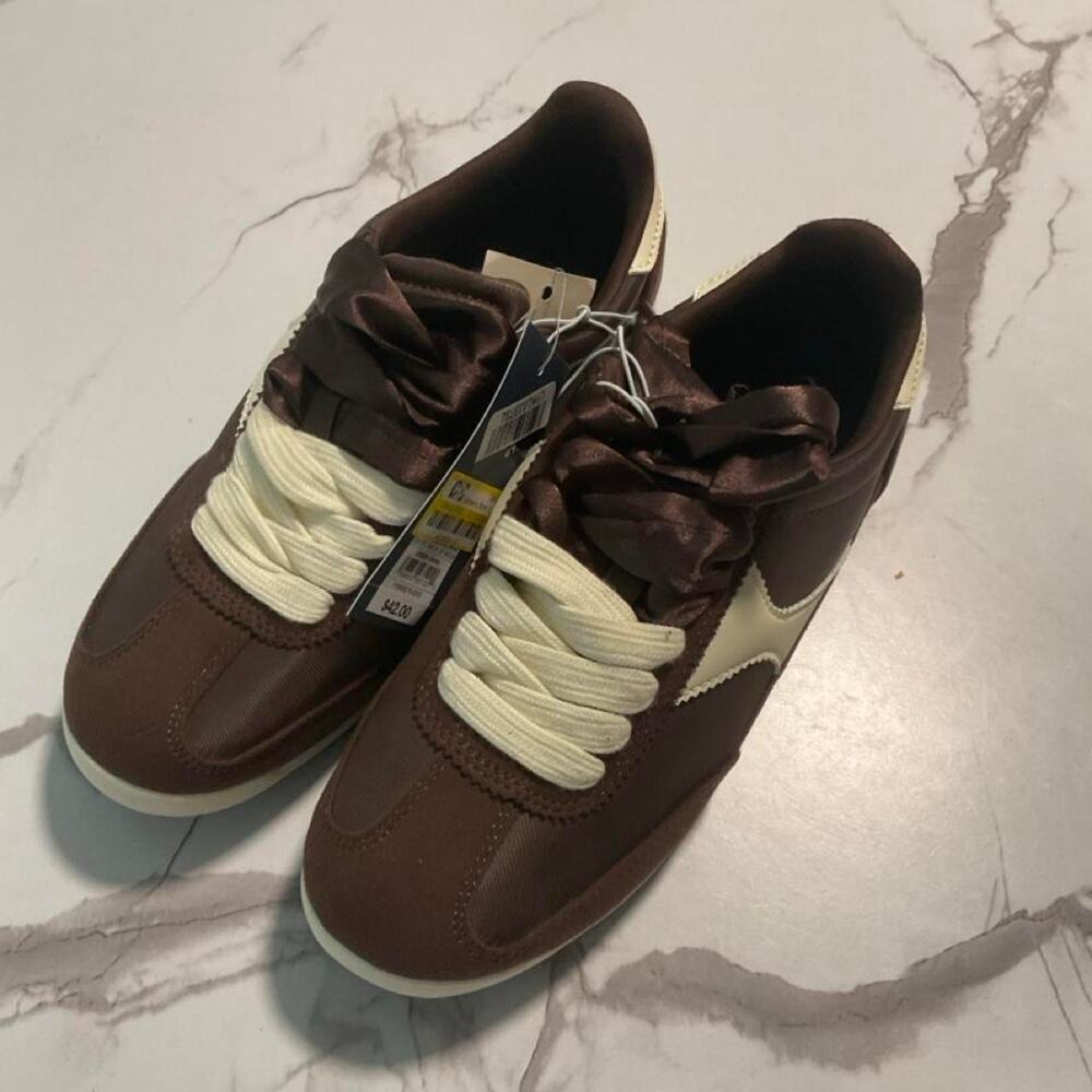 Brown and cream sneakers with